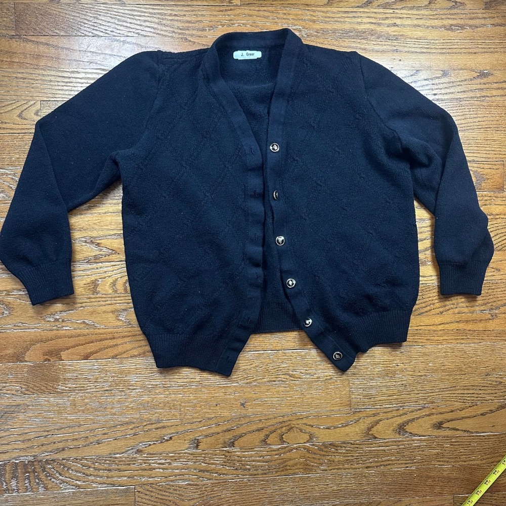 St John Knit Cardigan Diamond Texture Gold Tone Button Minimalist Sweater L